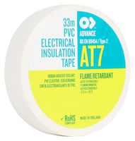 AT7 WHITE 33M X 19MM - Electrical Insulation Tape, PVC (Polyvinyl Chloride), White, 19 mm x 33 m - ADVANCE TAPES