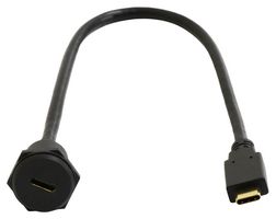 MP009823 - USB Cable, C2 Panel Type C Receptacle to Type C Plug, 300 mm, 11.8 ", USB 3.1, Black - MULTICOMP PRO