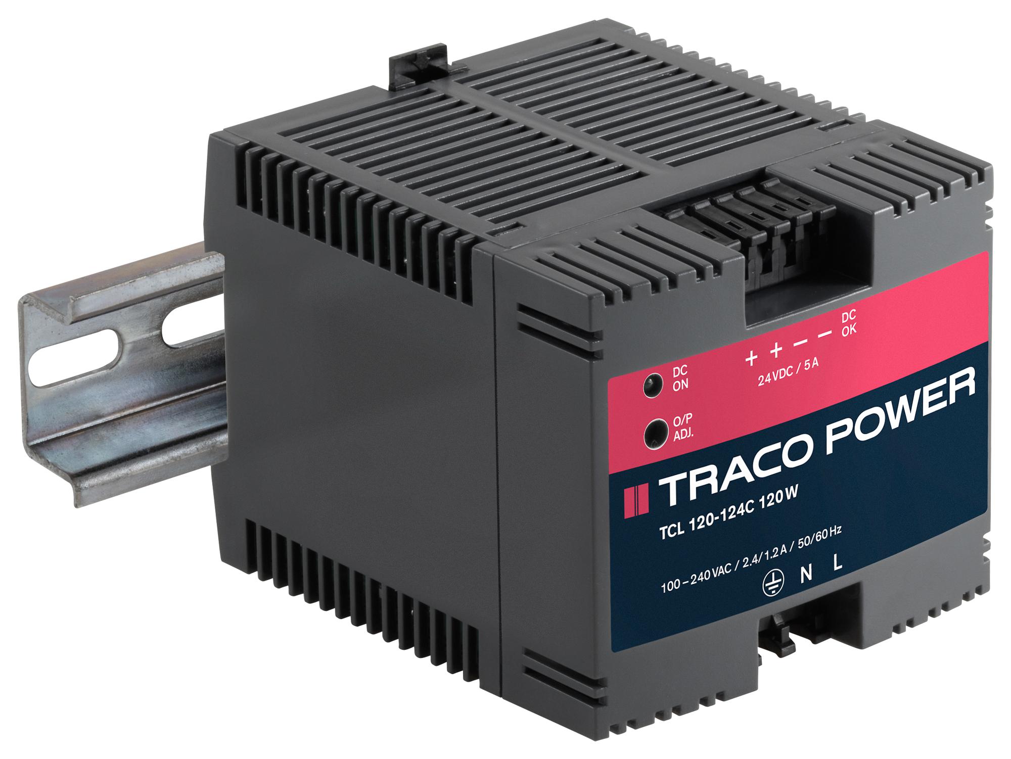 TCL 120-124C PSU, DIN RAIL, 120W, 24V TRACO POWER