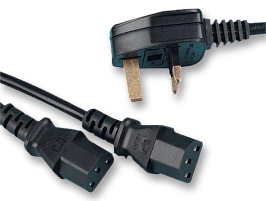 PE01093 LEAD UK PLUG TO 2X IEC C13 SKT BLK 5.5M PRO ELEC