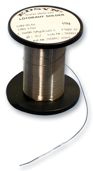 SSAC 2010 SOLDER WIRE, 96.5/3/0.5, 0.2MM, 10G EDSYN