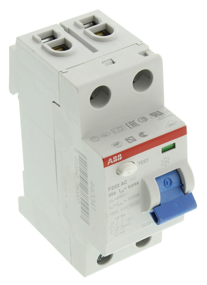 F202AC-25/0.03 RCCB, 2 POLE, 25A, 30MA TRIP ABB