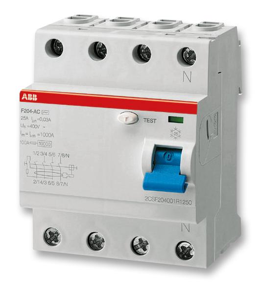 F204AC-63/0.03 RCCB, 4 POLE, 63A, 30MA TRIP ABB