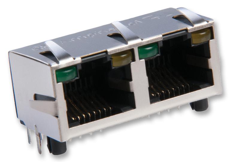 RJHSE-5385-02 JACK, RJ45, W/LED, SHIELD, 2PORT AMPHENOL ICC