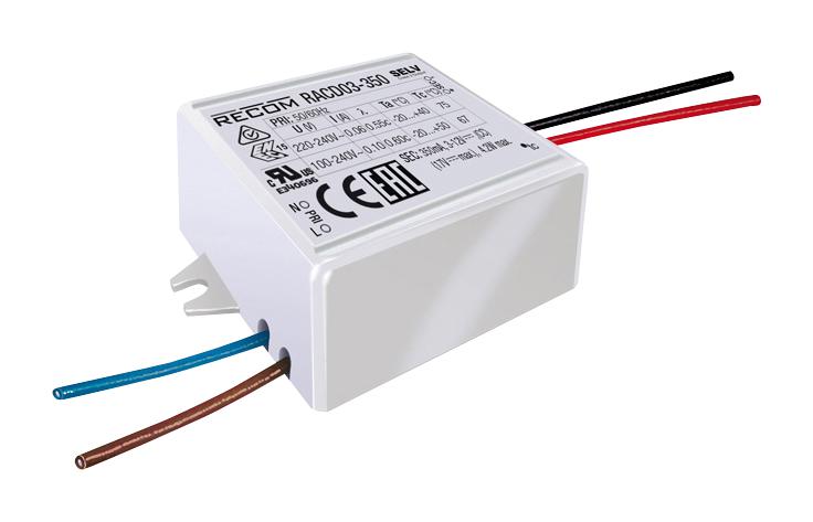 RACD03-350 LED DRIVER, AC-DC, CC, CV, 0.35A, 15V RECOM POWER