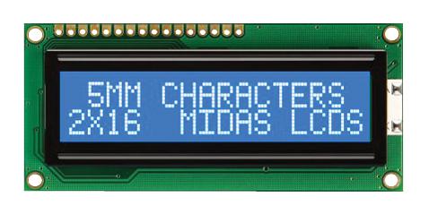 MC21605C6W-BNMLW-V2 DISPLAY, ALPHANUMERIC, 16X2, WHITE MIDAS