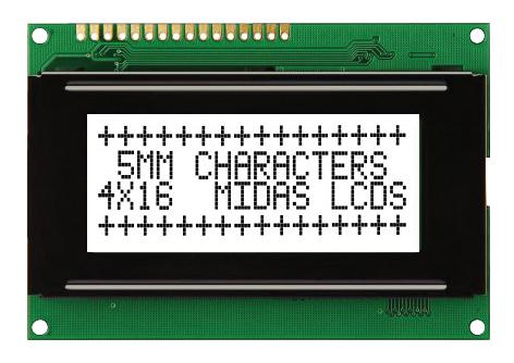 MC42004A6WK-FPTLW-V2 DISPLAY, ALPHANUMERIC, 20X4, WHITE MIDAS