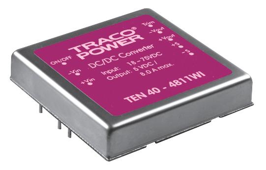 TEN 40-4812WI DC/DC CONVERTER, 40W, SINGLE O/P TRACO POWER