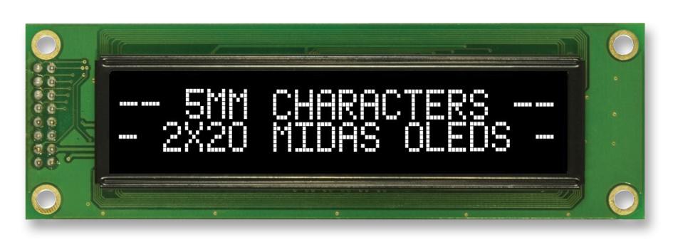 MCOB22005A1V-EWP OLED, 20X2, WHITE, W/T, 4 FONT SETS MIDAS