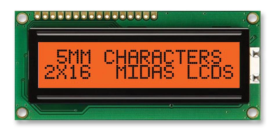 MC21605C6W-FPTLA-V2 DISPLAY, ALPHANUMERIC, 16X2, AMBER MIDAS