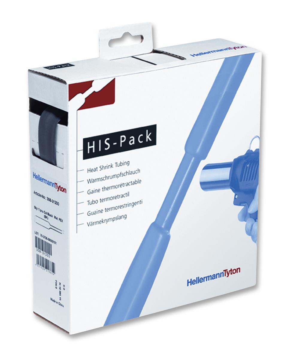 308-30600 SHRINK TUBING, HIS-3, 6MM, BLACK, 5M HELLERMANNTYTON