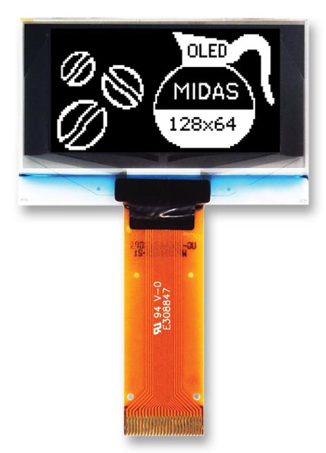 MCOT128064BY-WM OLED, 128X64, TAB, WHITE, MULTI I/F MIDAS
