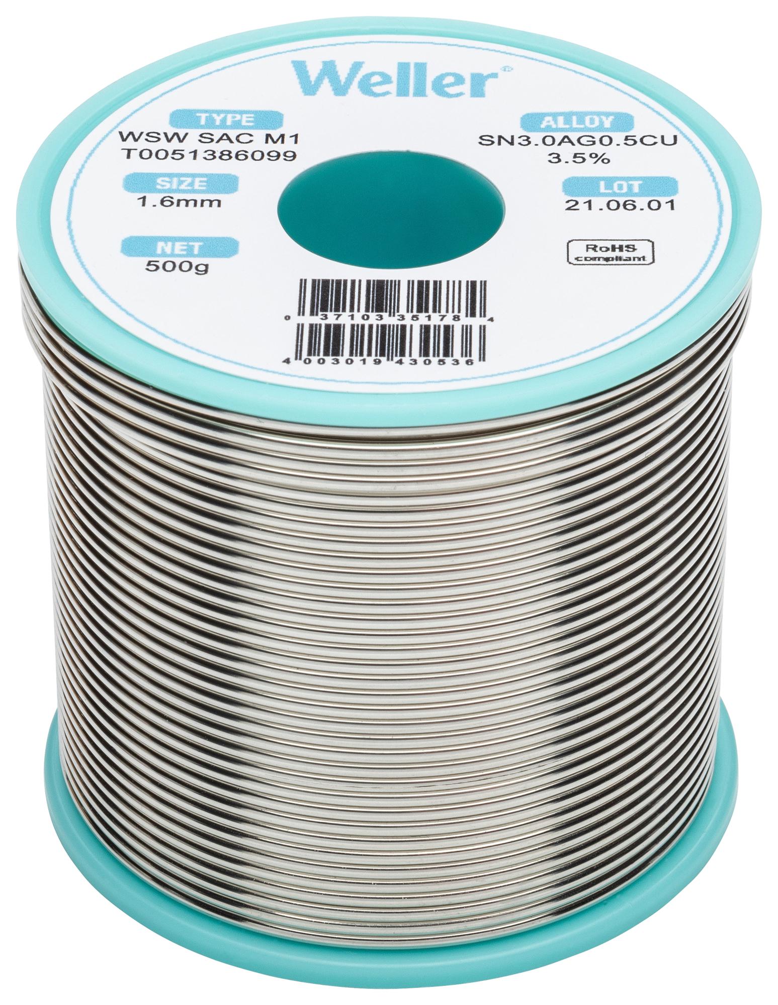 T0051386099 SOLDER, 96.5/3/0.5, 217 DEG, 1.6MM, 500G WELLER