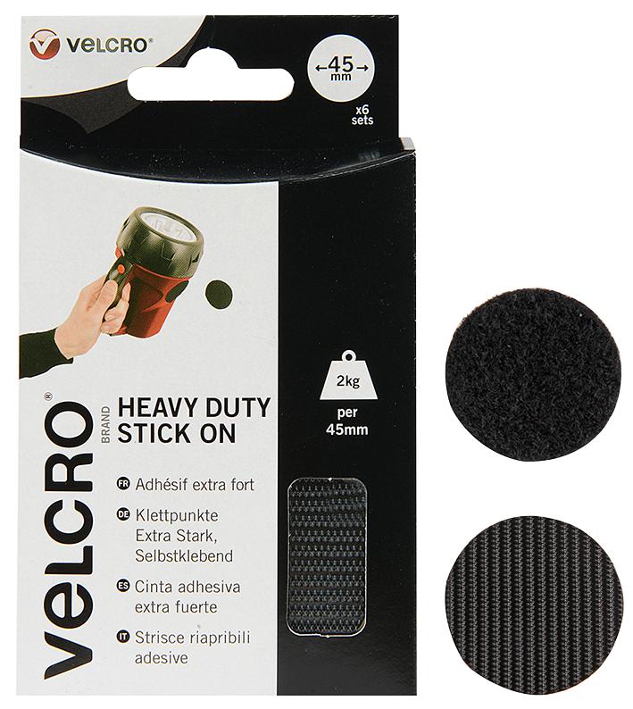 VEL-EC60248 HD STICK ON COIN, BLACK, 45MM X 6 SETS VELCRO