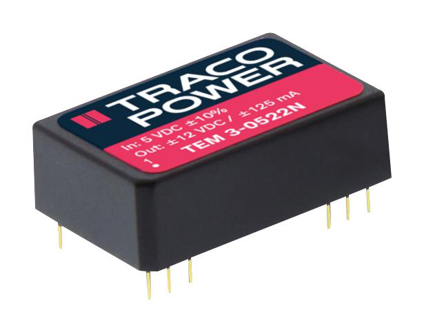 TEM 3-1223N DC-DC CONV, ISO POL, 2 O/P, 0.1A, 15V TRACO POWER