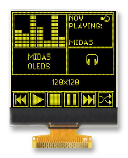 MCOT128128BV-YM OLED DISPLAY, 128 X 128, WHITE, 40.81MM MIDAS