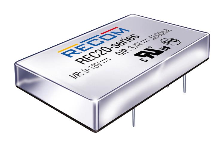 REC20-2412S DC-DC CONVERTER, 12V, 1.67A RECOM POWER