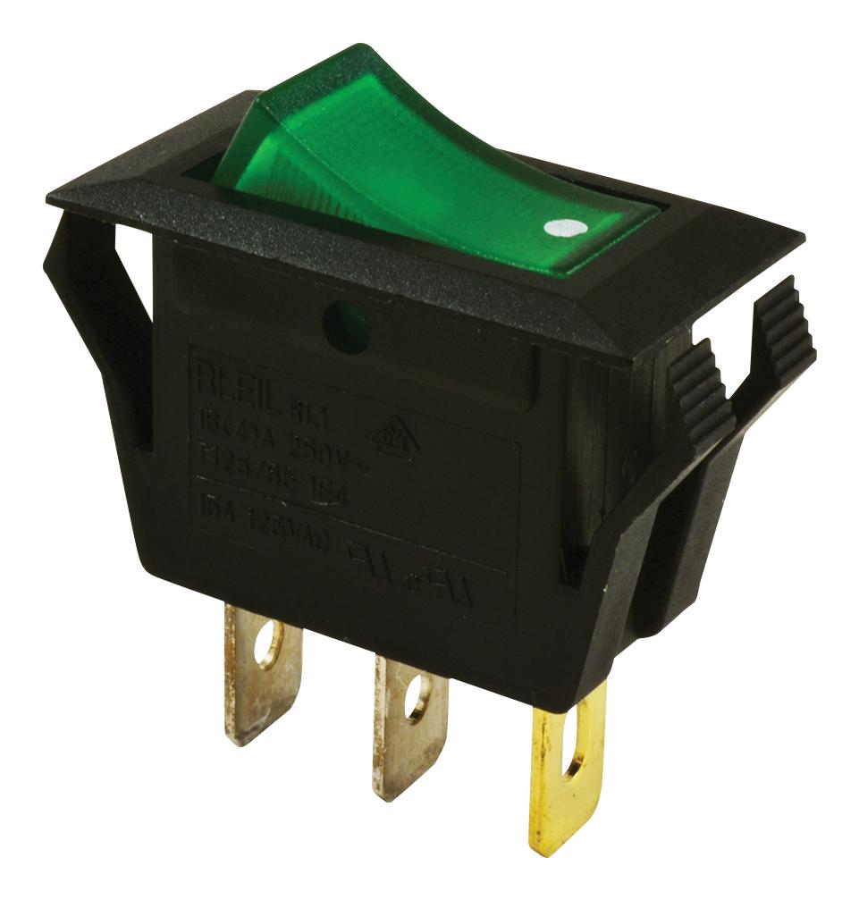 SPC21178 ROCKER SWITCH, SPST, 15A, 125V, GREEN MULTICOMP