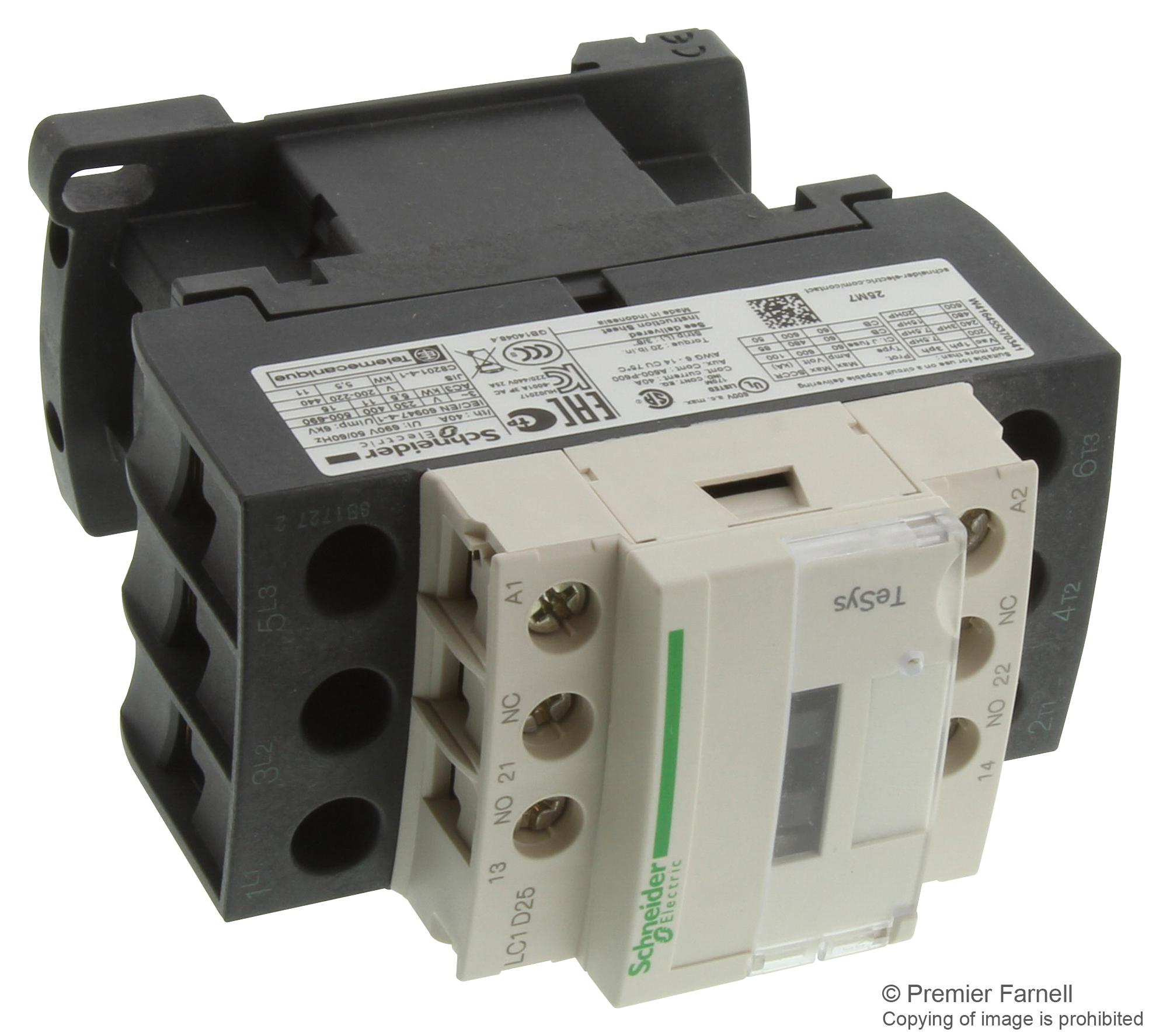 LC1D25M7 CONTACTOR, 3PST-NO, 220VAC, DIN RAIL SCHNEIDER ELECTRIC