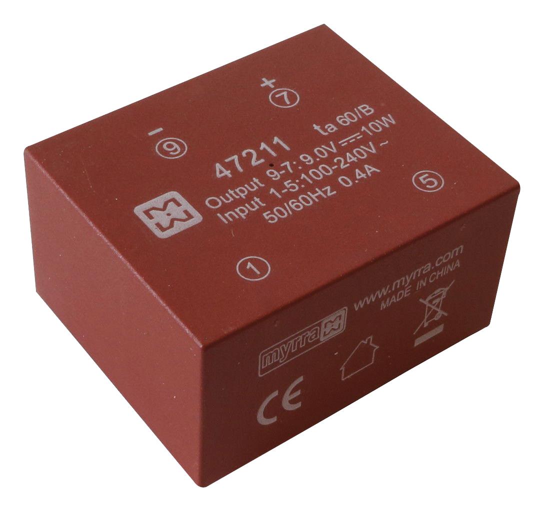47211 POWER SUPPLY, AC-DC, 9V, 1.1A MYRRA