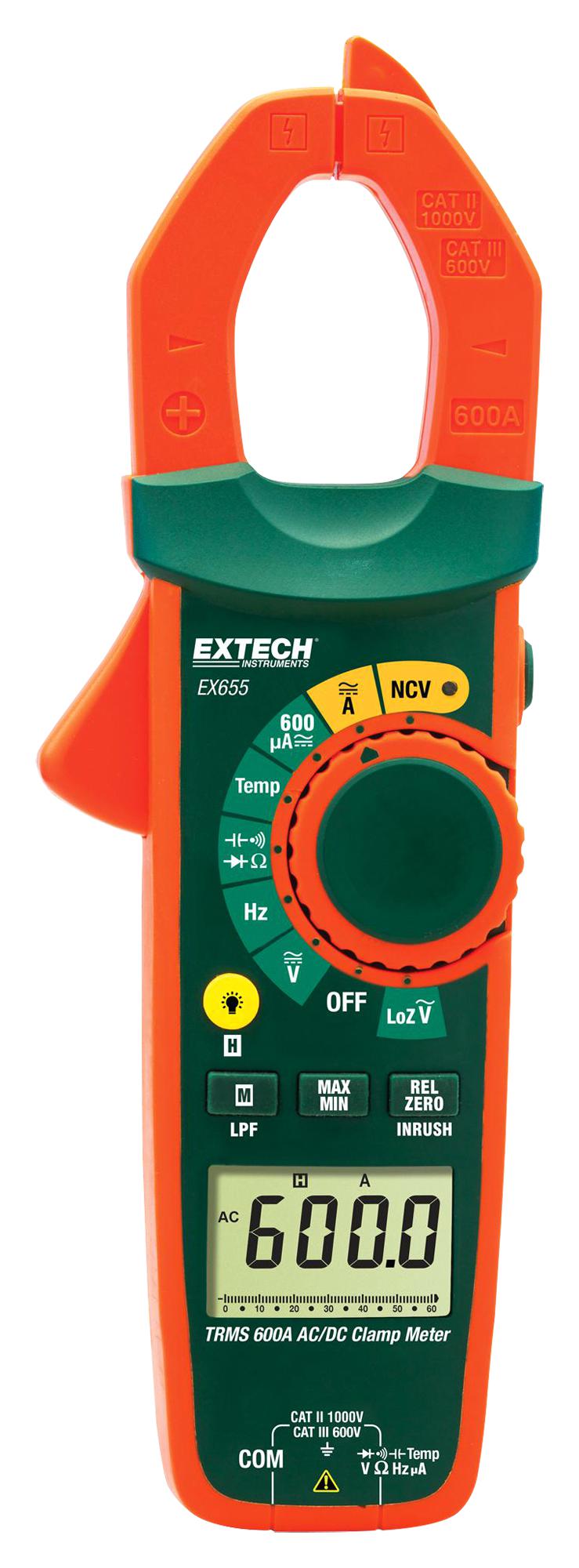 EX655 DMM, CLAMP, MANUAL, 600A, 3.75 DIGIT EXTECH INSTRUMENTS