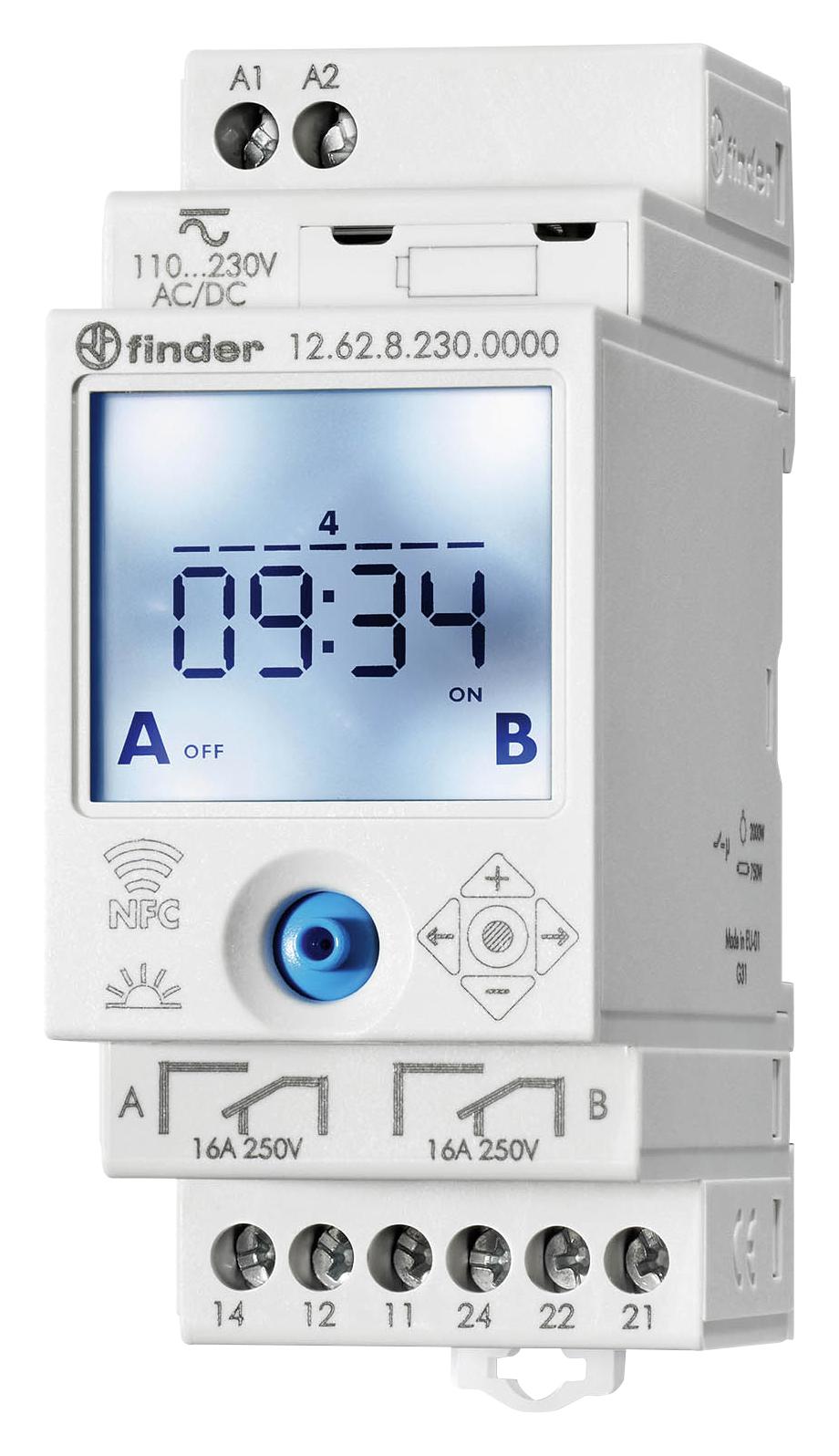 126282300000 DIGITAL TIME SWITCH, DPDT, NFC PROG, 16A FINDER