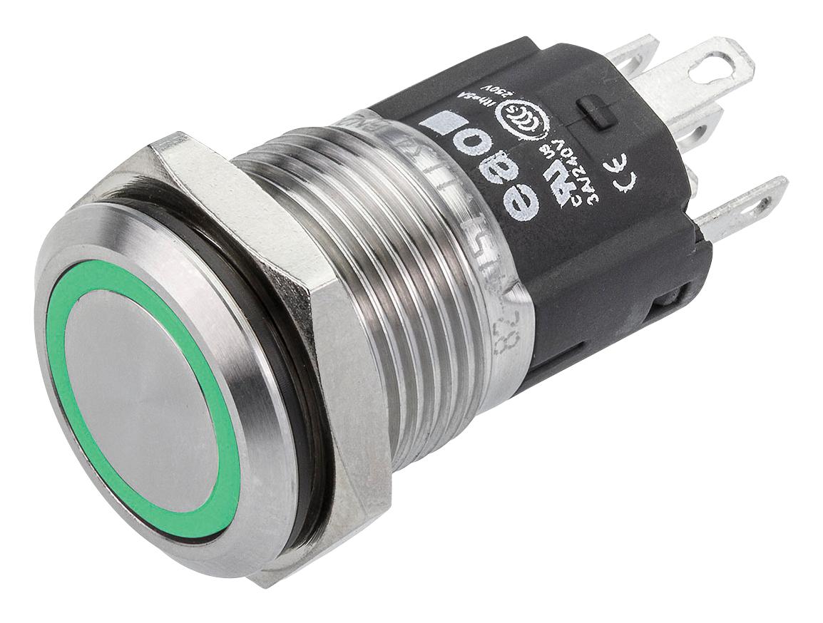 82-4151.2134 PB SWITCH, ILLUM, SPDT, 5A, 250VAC, GRN EAO
