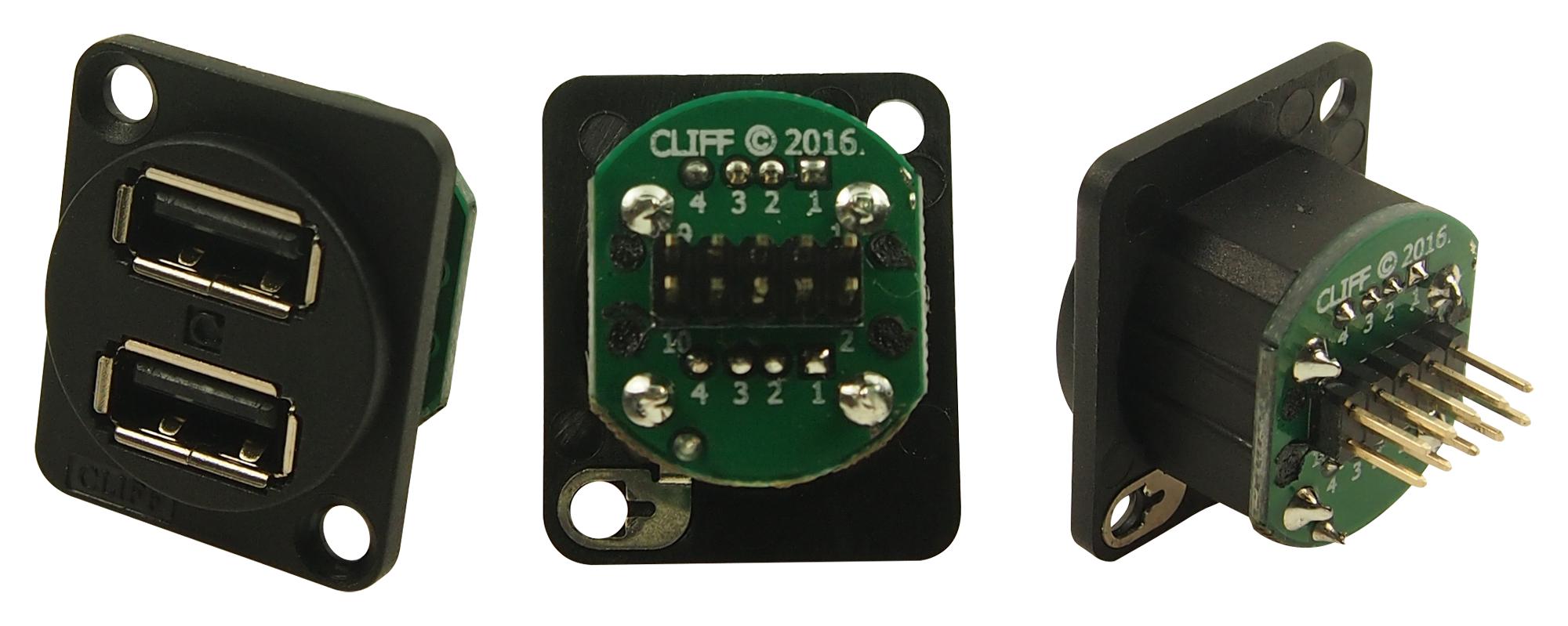 CP30100 USB CONN, DUAL RCPT, 2.0, 2PORT, 10POS CLIFF ELECTRONIC COMPONENTS
