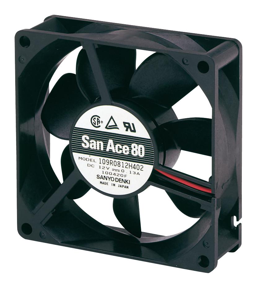 109R0812S401 AXIAL FAN, 80MM, 12VDC, 42.4CFM, 34DBA SANYO DENKI