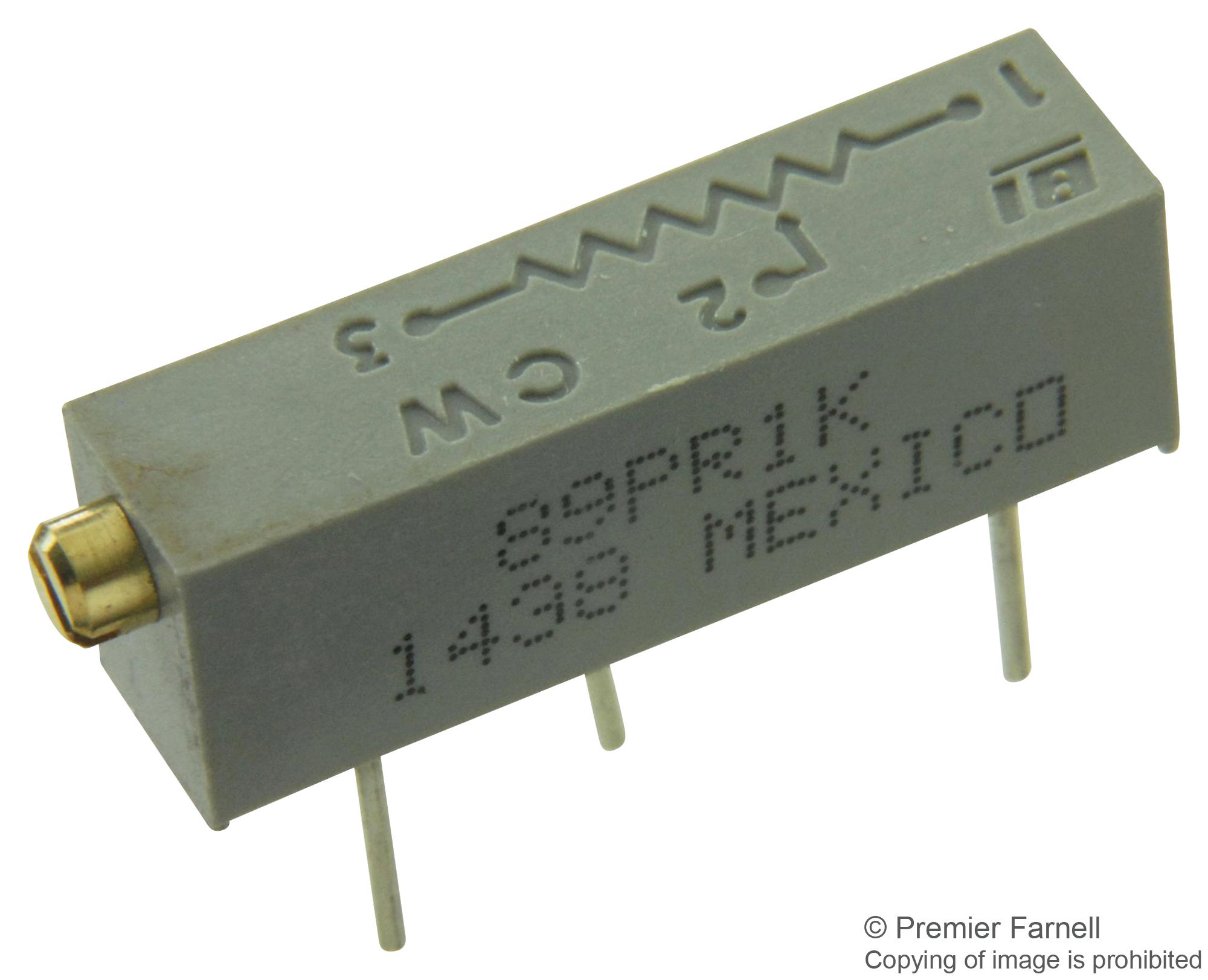 89PR1KLF TRIMMER, POT, 1K, 20TURN, 10%, TH TT ELECTRONICS / BI TECHNOLOGIES