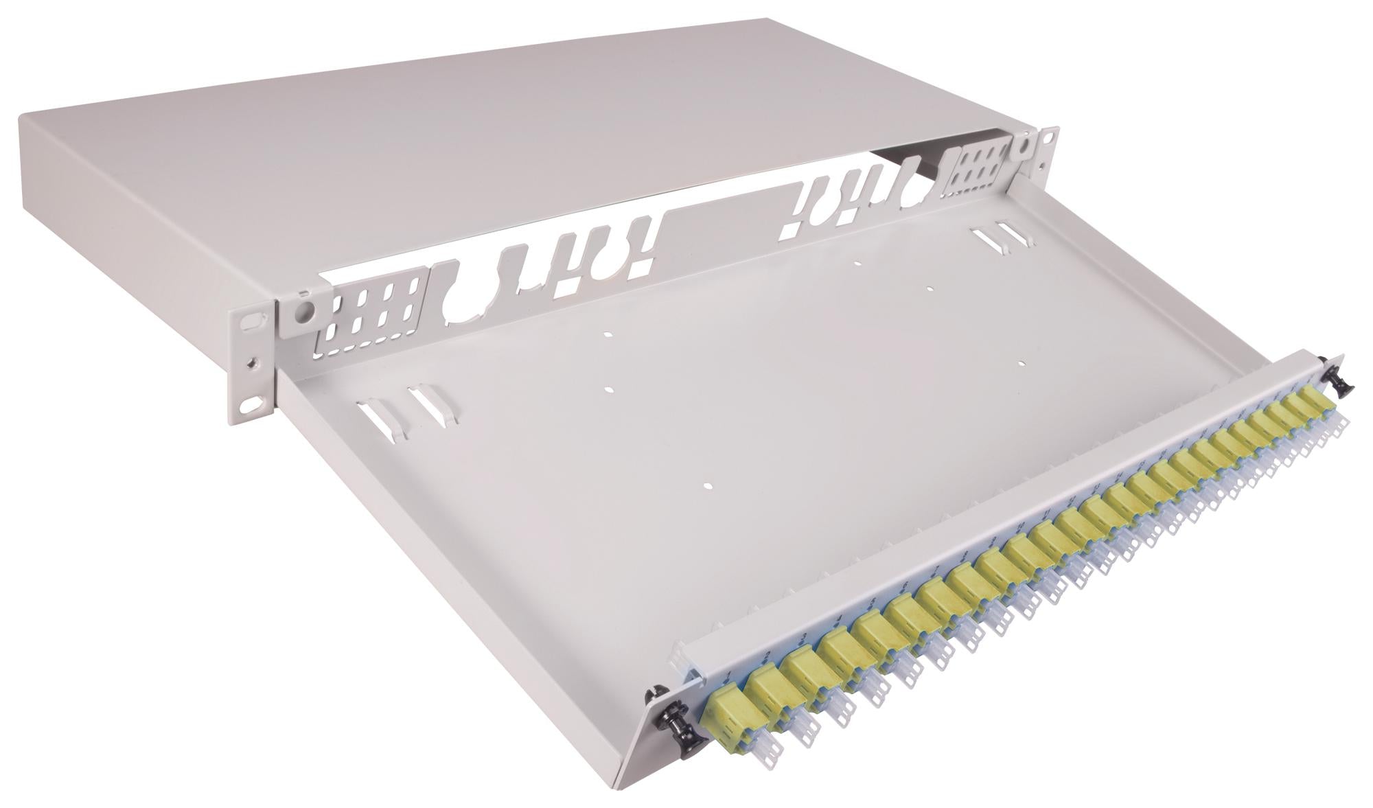 85063228 19" PATCH PANEL, 1U, TELESCOPIC DRAWER HUBER+SUHNER