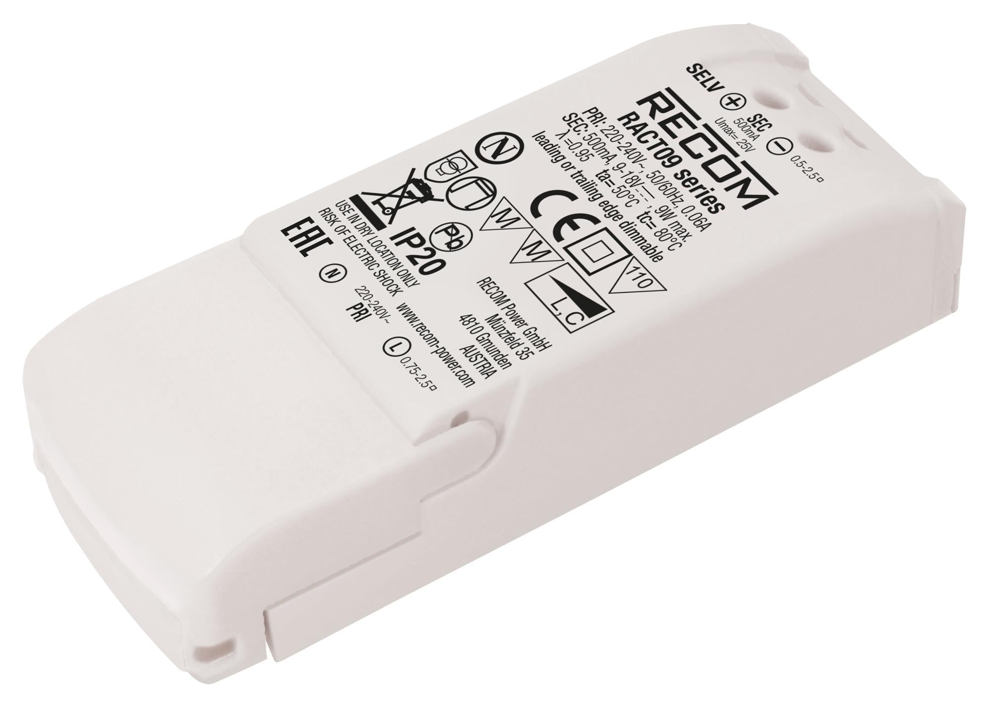 RACT09-700 LED DRIVER, SINGLE O/P, 9W, 13V RECOM POWER
