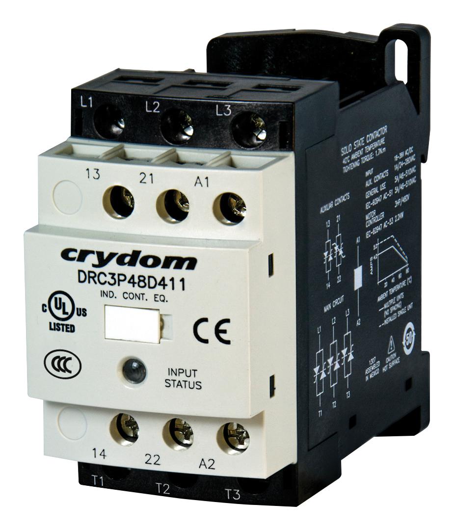 DRC3P48D433R CONTACTOR, 7.6A, 18-30V, DIN RAIL/PANEL SENSATA/CRYDOM