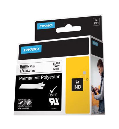 1805442 POLYESTER TAPE, ADHESIVE, WHITE ON BLACK DYMO