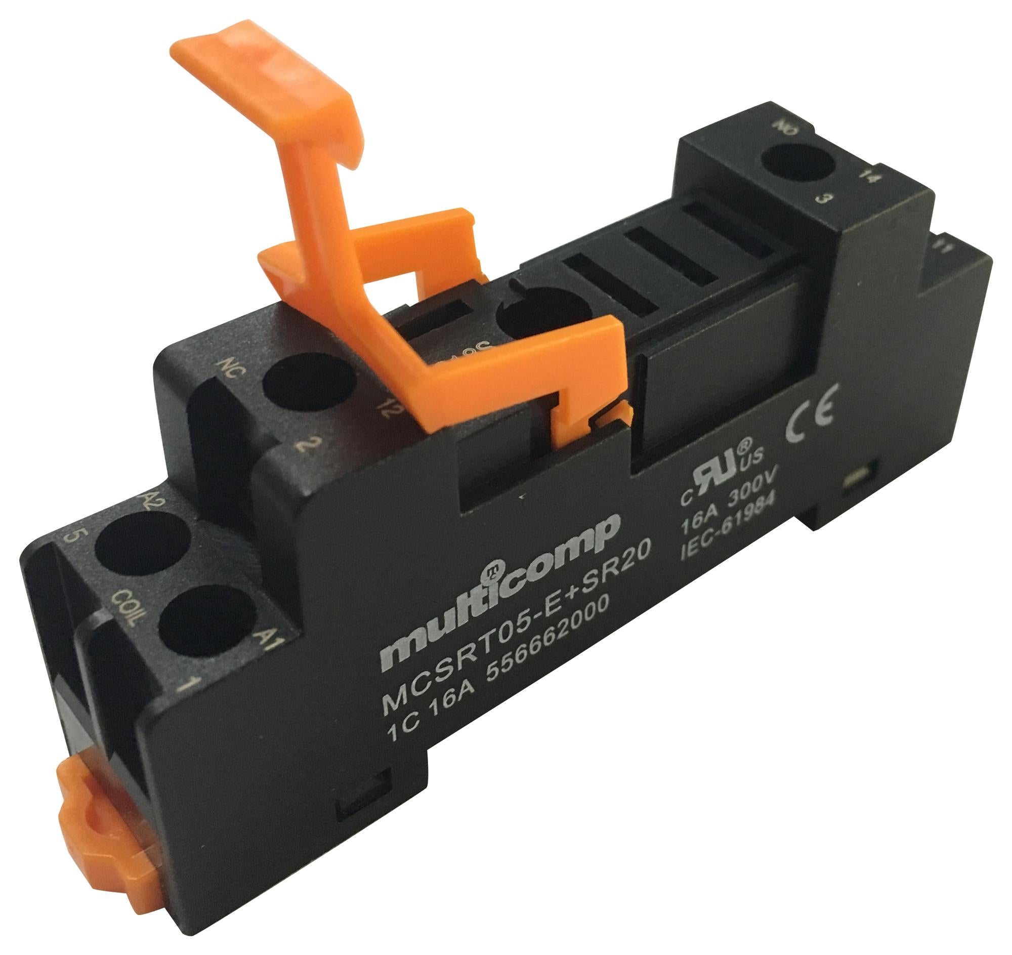 MCSRT05-E +SR20 RELAY SOCKET, 300V, 16A, DIN RAIL MULTICOMP