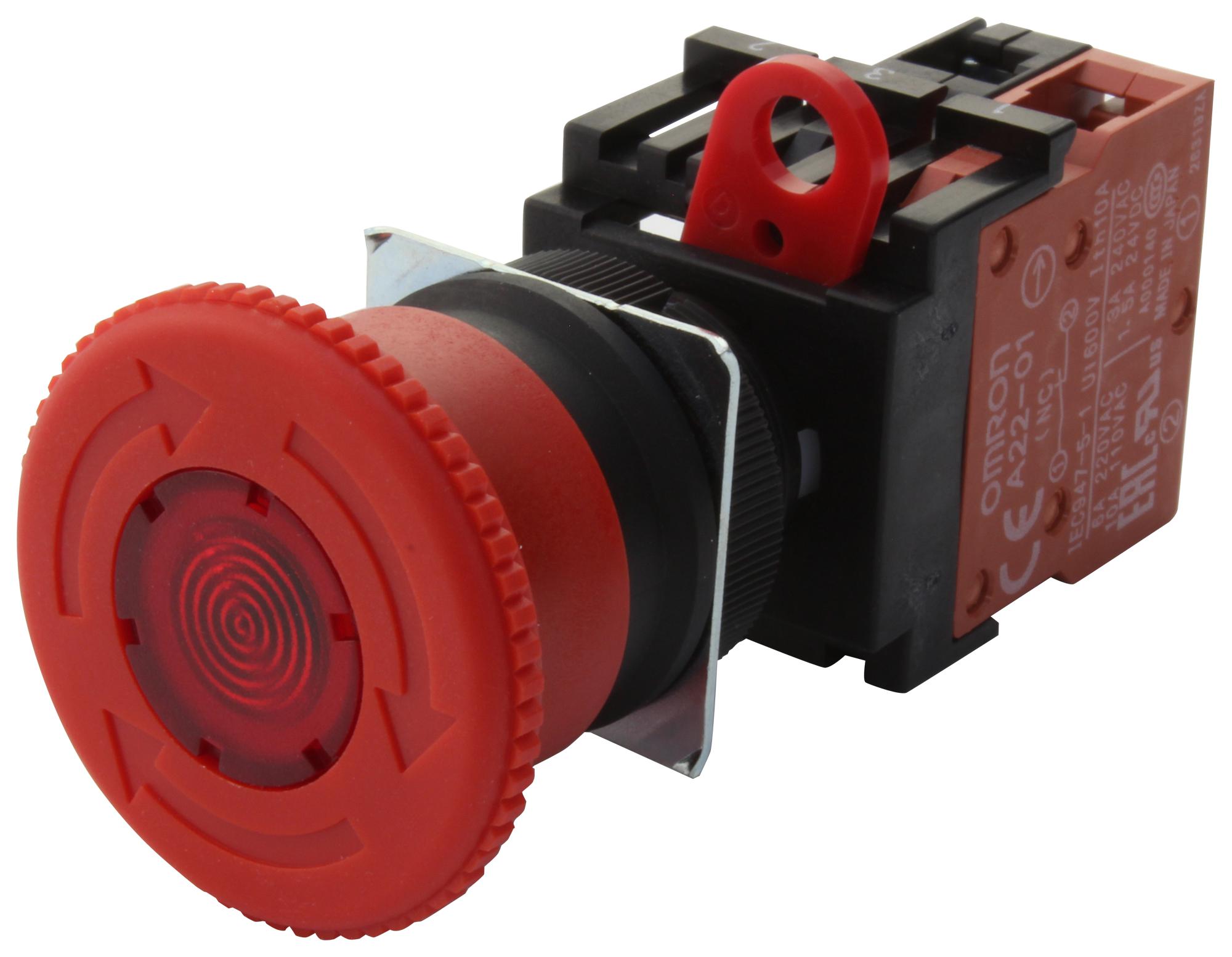 A22ELM24A01 EMERGENCY STOP SW, SPST-NC, 110V, SCREW OMRON