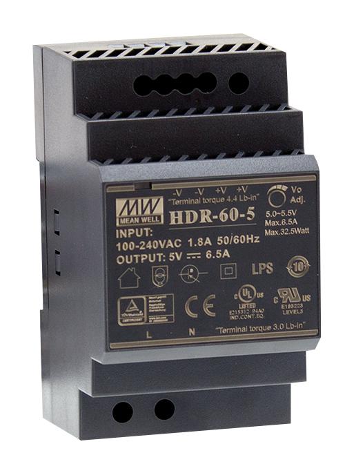 HDR-60-24 POWER SUPPLY, AC-DC, 24V, 2.5A MEAN WELL