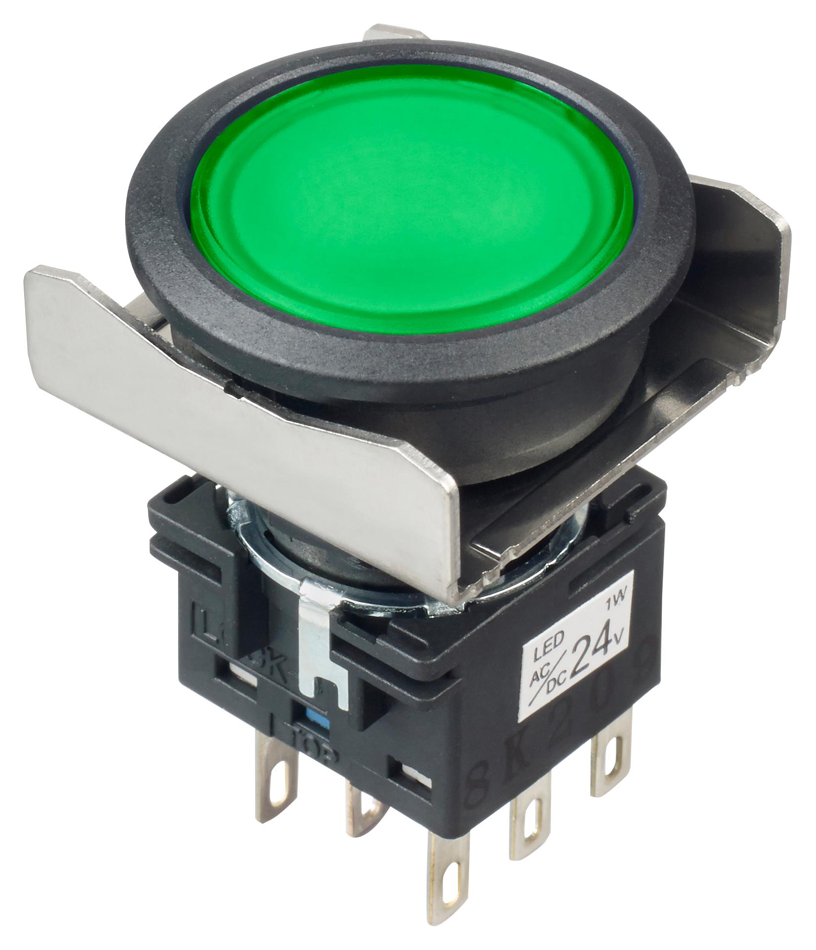 LBW6L-M1RT64WG PB SWITCH, DPDT, 24VAC/DC, SOLDER, GREEN IDEC