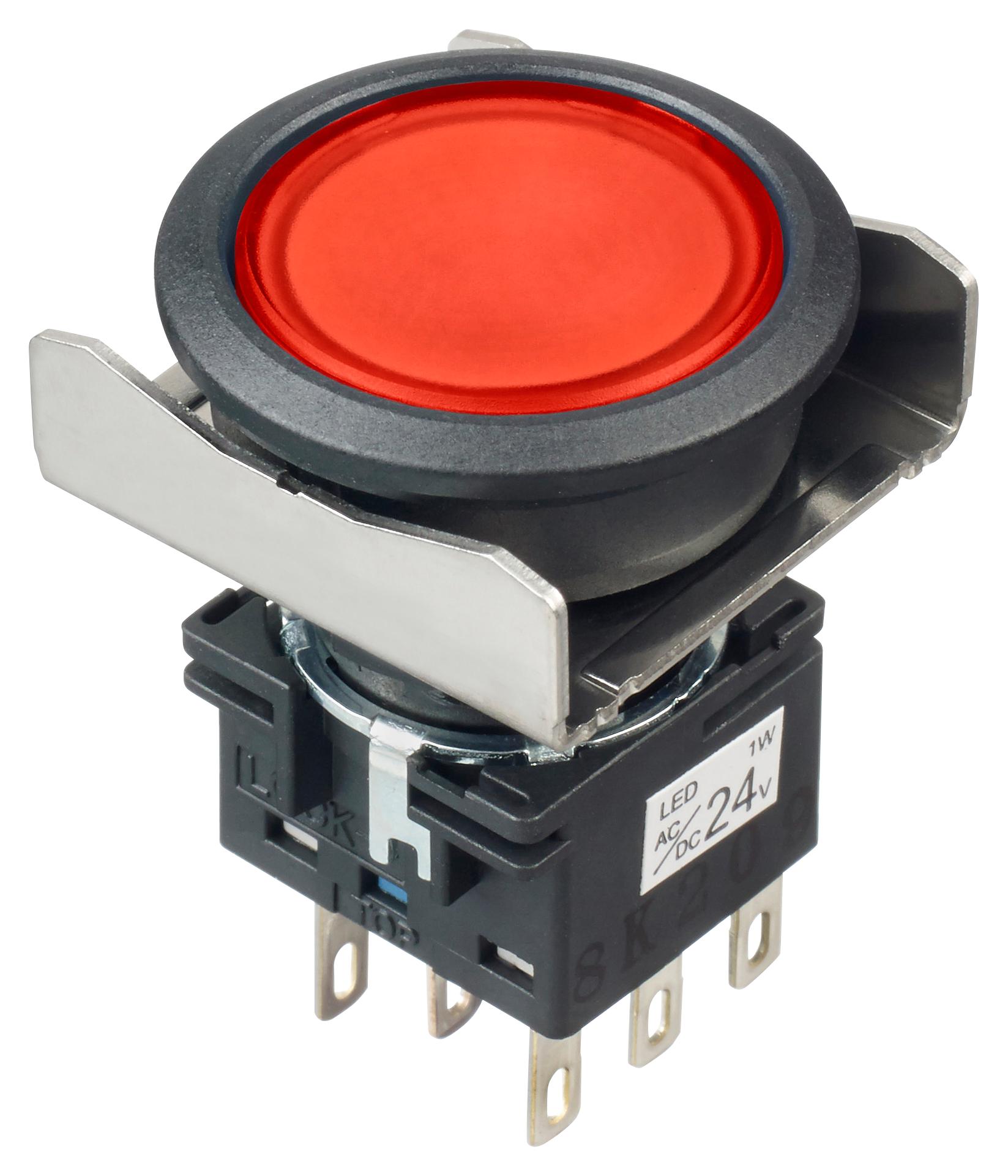 LBW6L-M1RT64WR PB SWITCH, DPDT, 24VAC/DC, SOLDER, RED IDEC