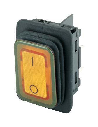 01935.3114-02 ROCKER SWITCH, DPST, 20A, 250V, BLK/ORG MARQUARDT