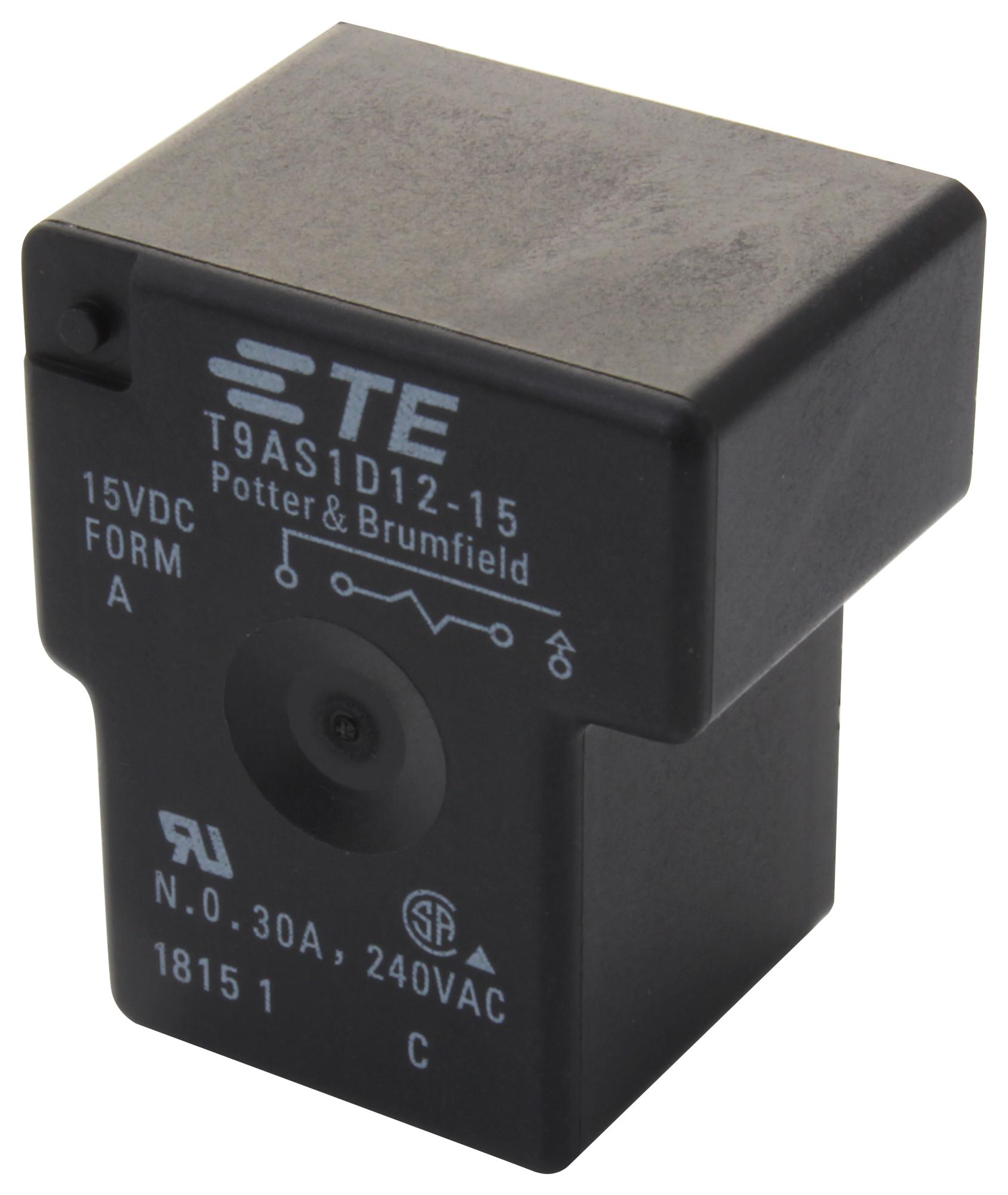 T9AS1D12-15 POWER RELAY, SPST-NO, 30A, 277VAC, TH POTTER&BRUMFIELD - TE CONNECTIVITY