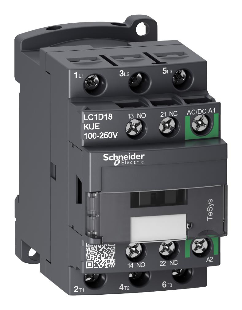 LC1D18KUE CONTACTOR, 3PST-NO, 250V, DIN RAIL/PANEL SCHNEIDER ELECTRIC