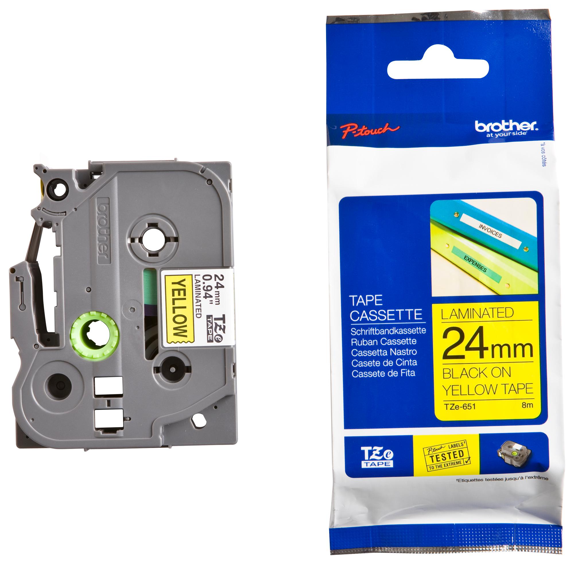 TZE651 PET FILM TAPE, ADHESIVE, BLACK ON YELLOW BROTHER