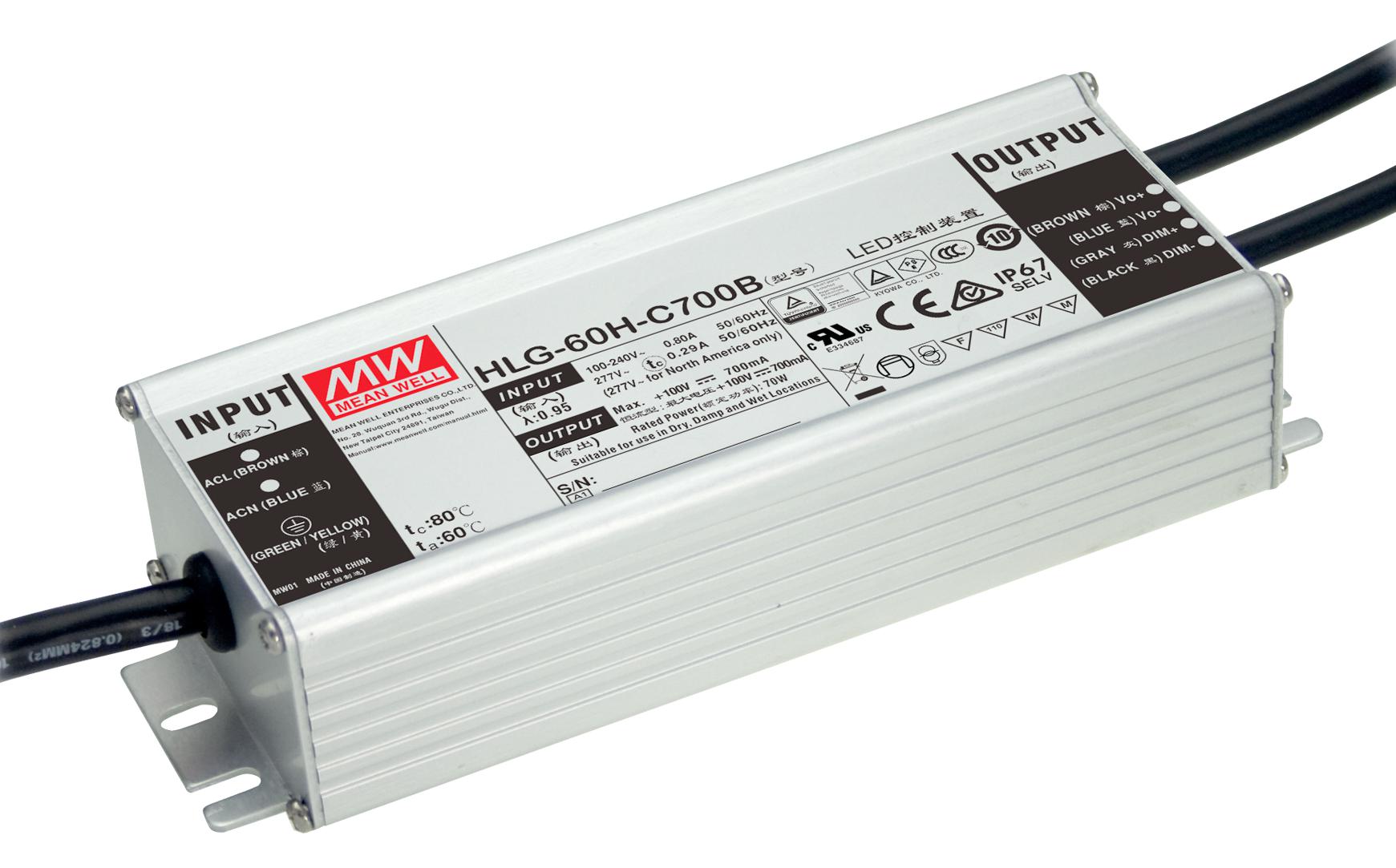 HLG-60H-36B LED DRIVER PSU, AC-DC, 36V, 1.7A MEAN WELL