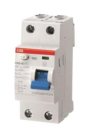 F202F-40/0.03 RCCB, 2P, 40A, 230VAC, DIN RAIL ABB