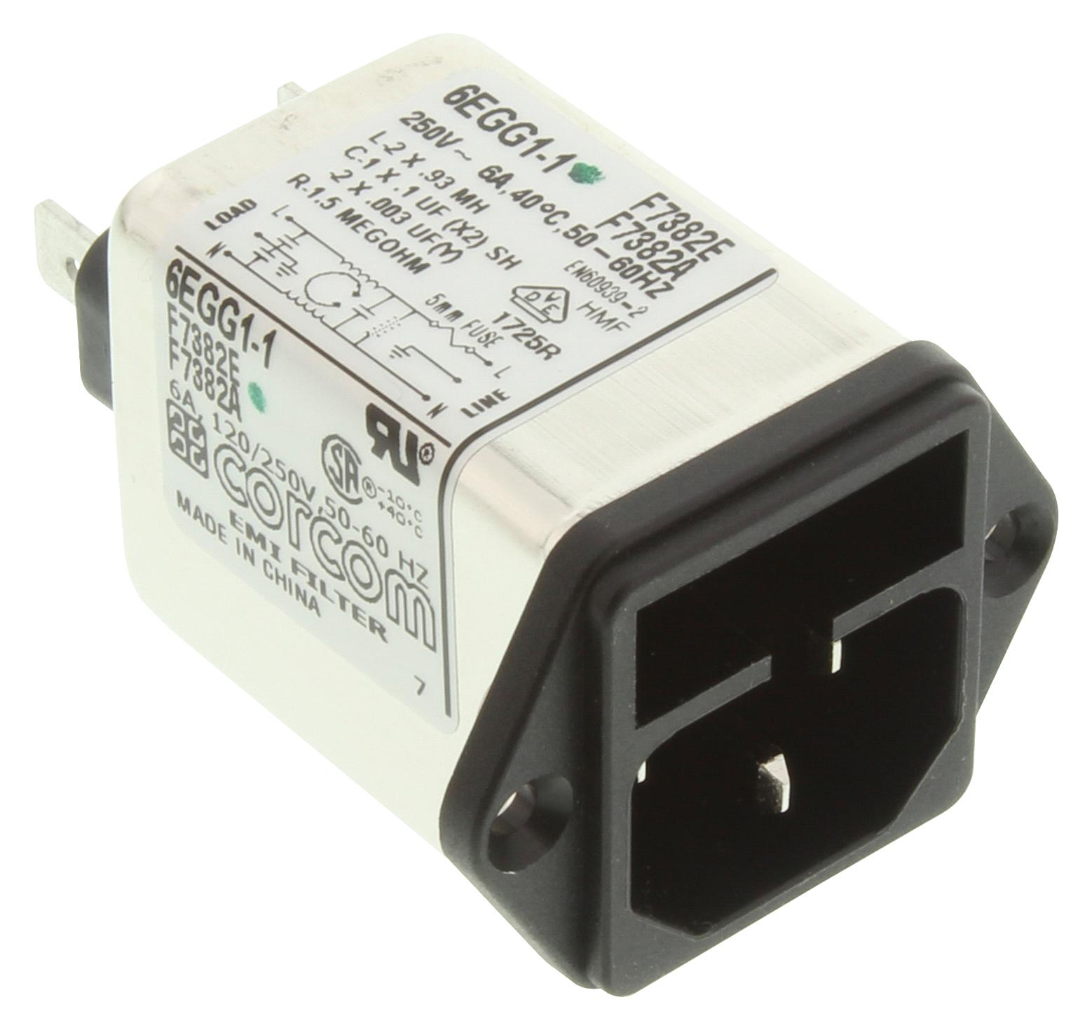 2-6609115-2 IEC FILTER, STANDARD, 6A, 250VAC, QC TE CONNECTIVITY