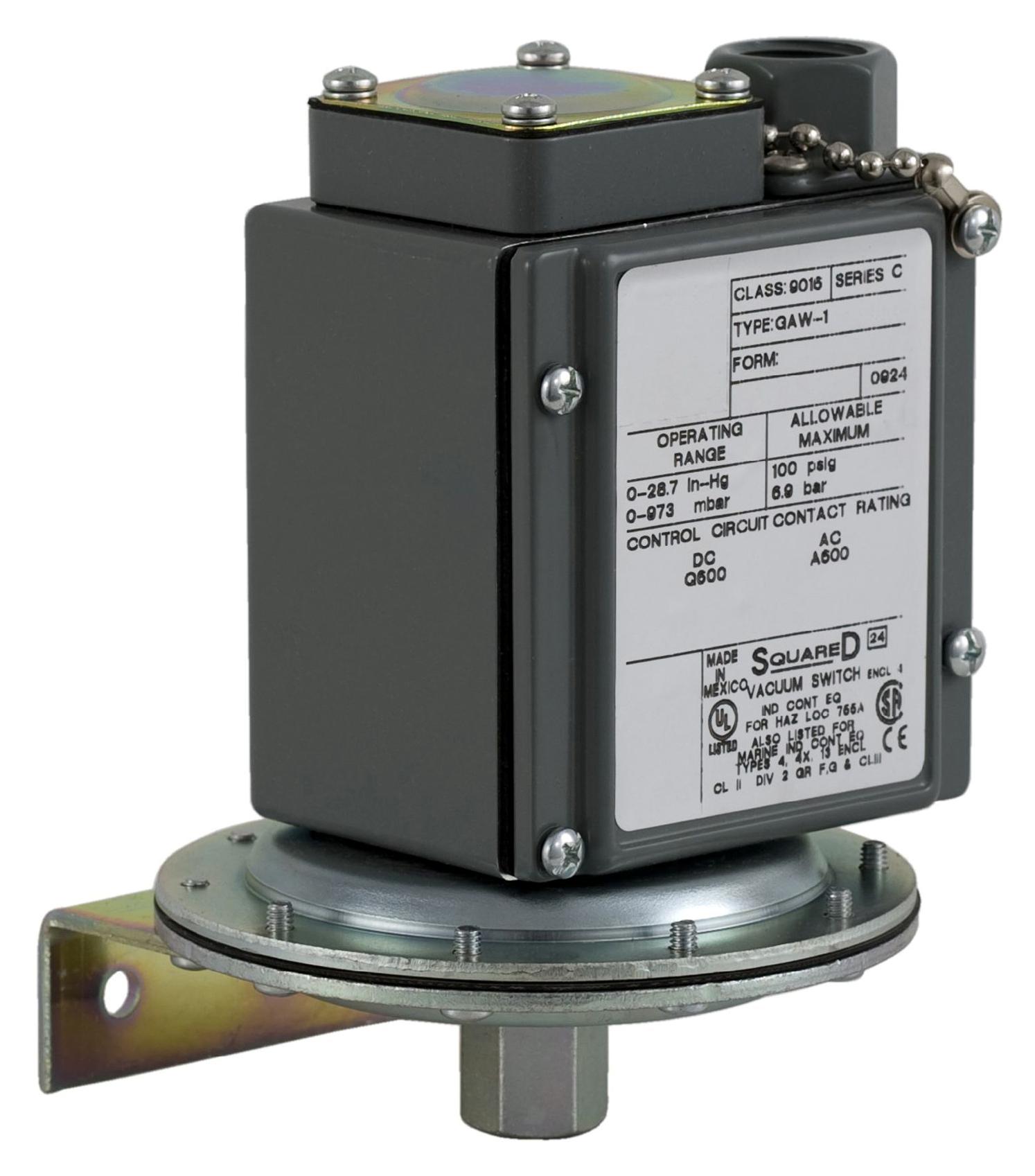 9016GAW21 PRESSURE SWITCH, DPDT, 100PSI, 125V SCHNEIDER ELECTRIC