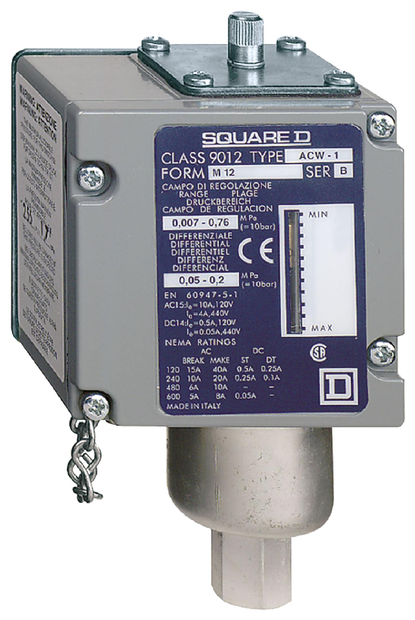 ACW8M119012 PRESSURE SWITCH, SPST-CO, 14BAR, PANEL TELEMECANIQUE SENSORS