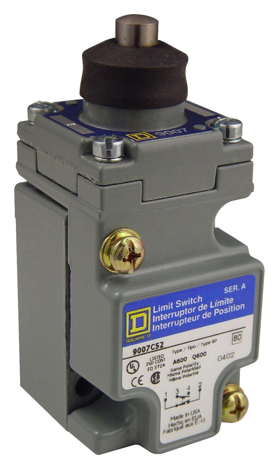 9007C52E LIMIT SW, TOP PLUNGER, SPDT-DB, 6A, 120V TELEMECANIQUE SENSORS
