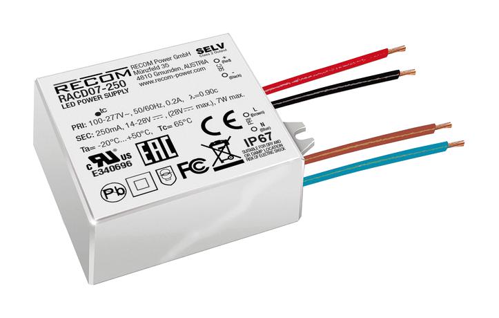 RACD07-500 LED DRIVER, AC-DC, CC MODE, 7W RECOM POWER